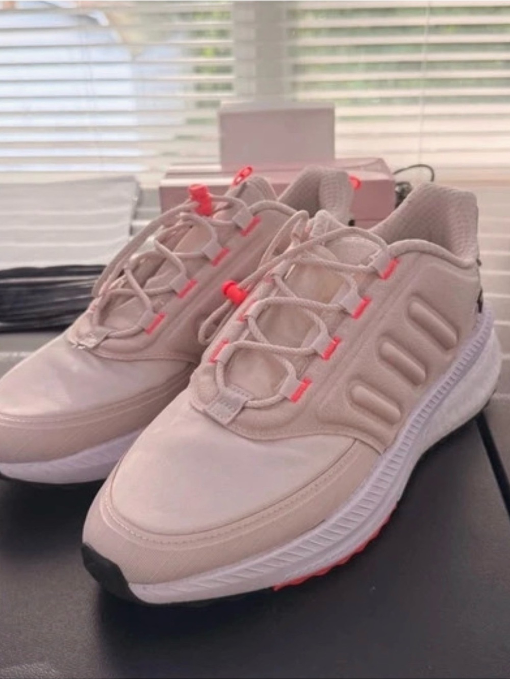 adidas Women's Light Pink Athletic Sneakers with Neon Coral Accents
